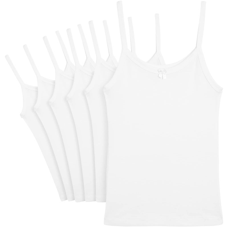 Rene Rofe Girls Camisole - 6 Pack 100% Cotton Soft Girls Undershirts - Lightweight Spaghetti Strap Tank Top (Sizes: 2T-14), Size 7-8, White - Image 1
